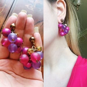 Vintage 60s Pink and Purple Cluster Earrings